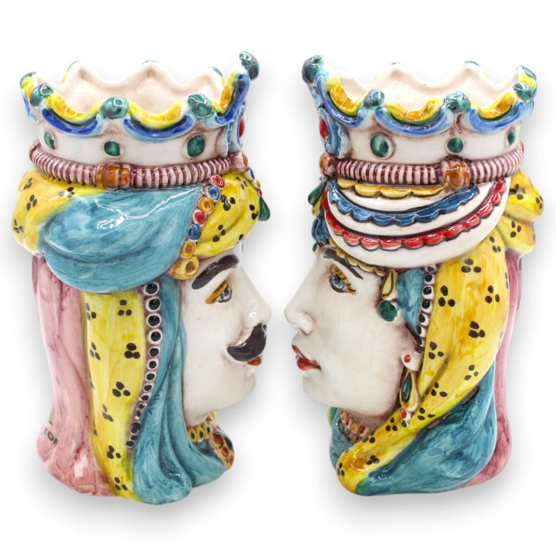 Teste di moro Siciliane Normanne (coppia) h 18 cm ca. ceramica Caltagirone MD12 - 
