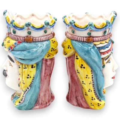 Cabezas moriscas normandas sicilianas (par) de aprox. 18 cm de altura, cerámica de Caltagirone MD12 - 