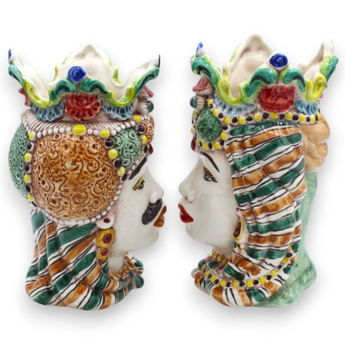 Teste di moro Siciliane Emiri (coppia) h 18 cm ca. ceramica Caltagirone MD5 -  2