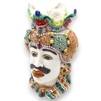 Cabeças mouriscas dos Emirados Sicilianos (par) aprox. 18 cm de altura, cerâmica Caltagirone MD5 - 