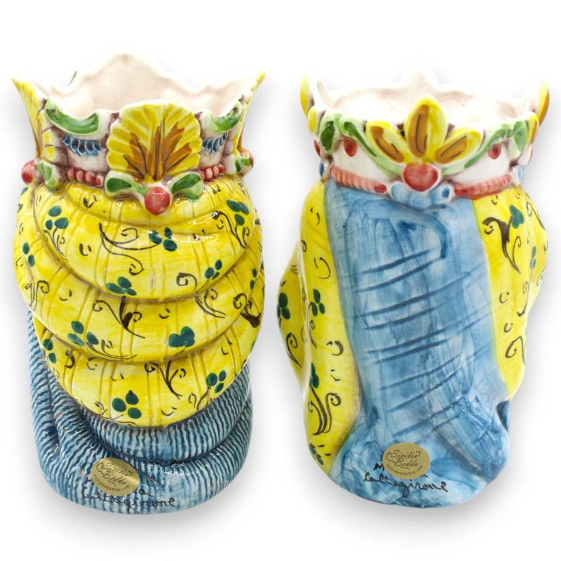 Par de cabeças mouriscas de cerâmica de Caltagirone com coroa e turbante, aprox. 18 cm de altura. MD8 - 