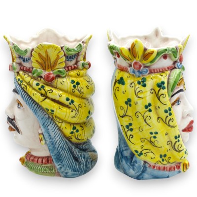 Par de cabeças mouriscas de cerâmica de Caltagirone com coroa e turbante, aprox. 18 cm de altura. MD8 - 