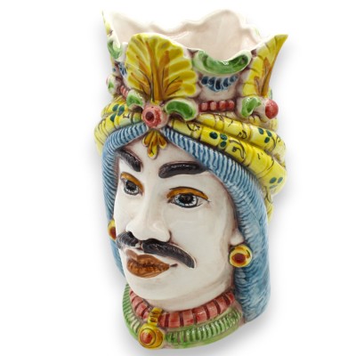 Par de cabeças mouriscas de cerâmica de Caltagirone com coroa e turbante, aprox. 18 cm de altura. MD8 - 