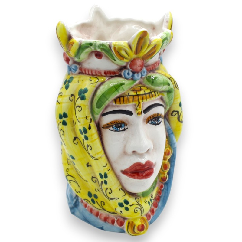 Paar maurische Köpfe aus Caltagirone-Keramik mit Krone und Turban, ca. 18 cm hoch. MD8 - 