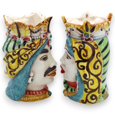 Cabeças mouriscas sicilianas com coroa e turbante (par), aprox. 18 cm de altura, cerâmica Caltagirone, MD6 - 