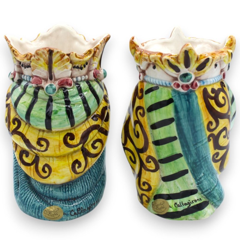 Cabeças mouriscas sicilianas com coroa e turbante (par), aprox. 18 cm de altura, cerâmica Caltagirone, MD6 - 