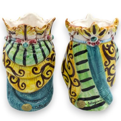 Cabeças mouriscas sicilianas com coroa e turbante (par), aprox. 18 cm de altura, cerâmica Caltagirone, MD6 - 