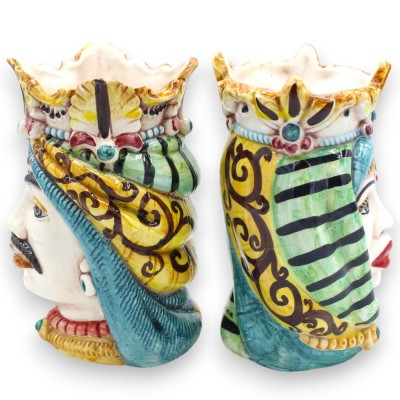 Cabeças mouriscas sicilianas com coroa e turbante (par), aprox. 18 cm de altura, cerâmica Caltagirone, MD6 - 