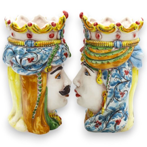 Teste di moro Siciliane Normanne (coppia) h 18 cm ca. ceramica Caltagirone MD15 -  2