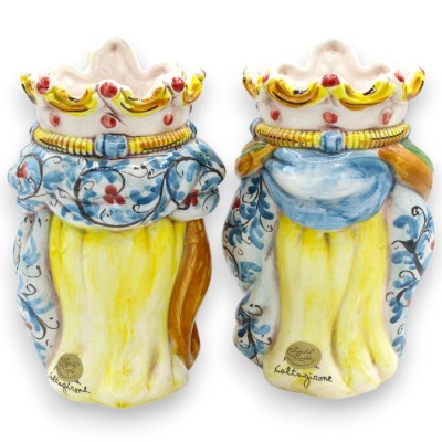 Sizilianische Normannische Maurenköpfe (Paar) ca. 18 cm hoch, Caltagirone Keramik MD15 - 
