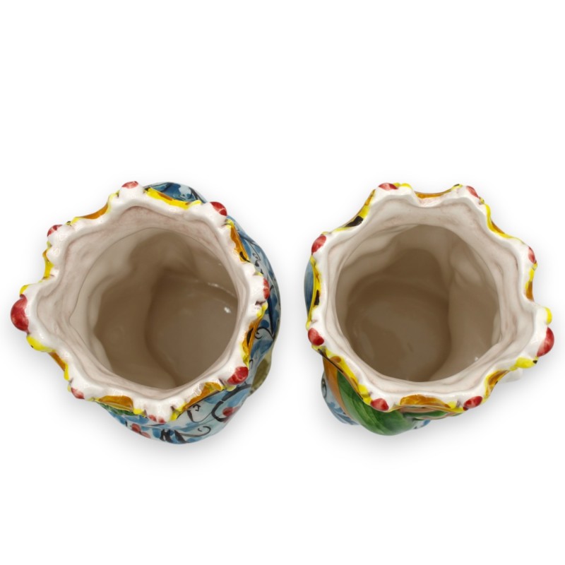 Cabezas moriscas normandas sicilianas (par) de aprox. 18 cm de altura, cerámica de Caltagirone MD15 - 