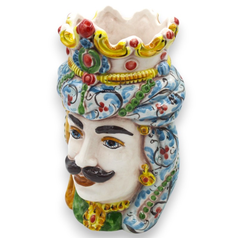 Sizilianische Normannische Maurenköpfe (Paar) ca. 18 cm hoch, Caltagirone Keramik MD15 - 