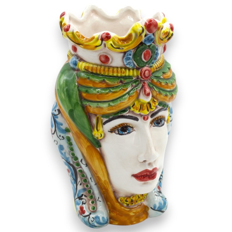 Sizilianische Normannische Maurenköpfe (Paar) ca. 18 cm hoch, Caltagirone Keramik MD15 - 