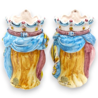 Siciliaanse Normandische Moorse hoofden (paar) ca. 18 cm hoog, Caltagirone keramiek MD11 - 