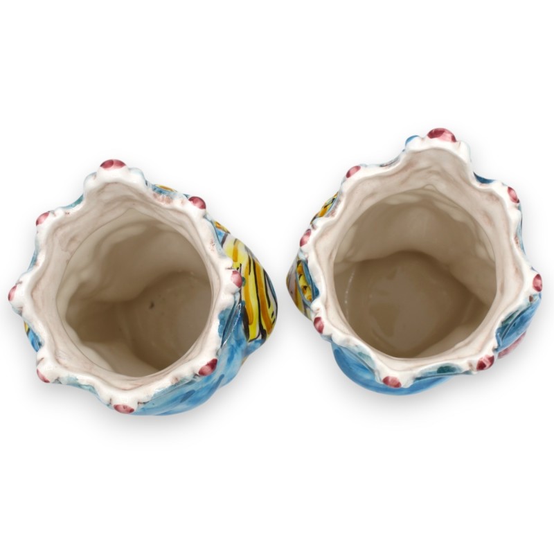 Siciliaanse Normandische Moorse hoofden (paar) ca. 18 cm hoog, Caltagirone keramiek MD11 - 