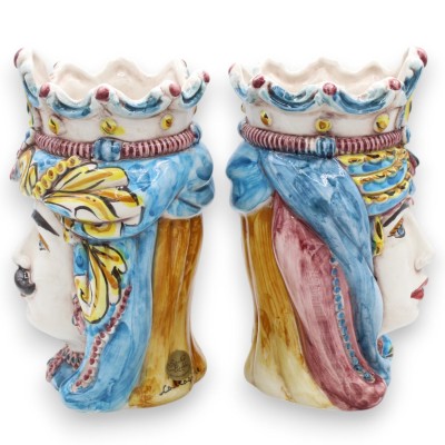 Sizilianische Normannische Maurenköpfe (Paar) ca. 18 cm hoch, Caltagirone Keramik MD11 - 