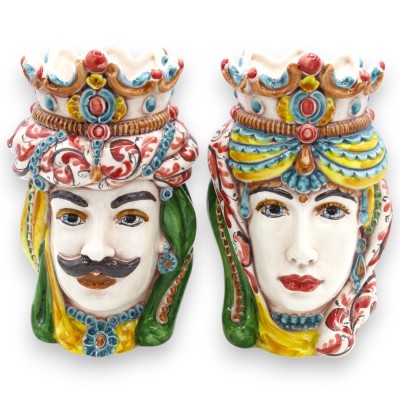 Głowy mauretańskie normandzkie sycylijskie (para) wys. ok. 18 cm, ceramika Caltagirone MD2 - 