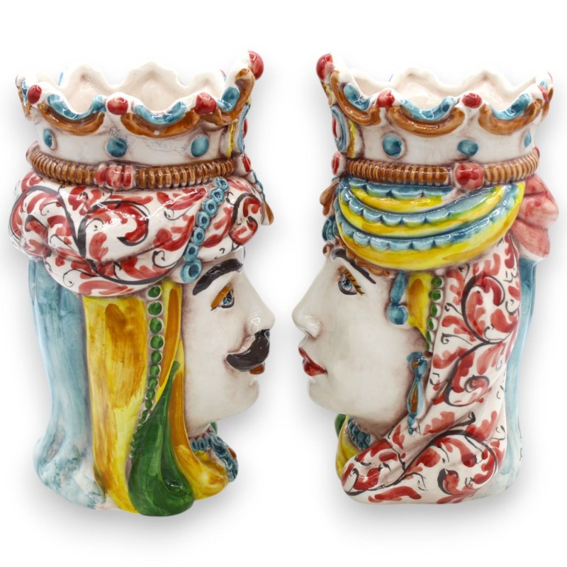 Sicilian Norman Moorish heads (pair) approx. 18 cm high, Caltagirone MD2 ceramic - 