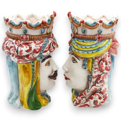 Głowy mauretańskie normandzkie sycylijskie (para) wys. ok. 18 cm, ceramika Caltagirone MD2 - 