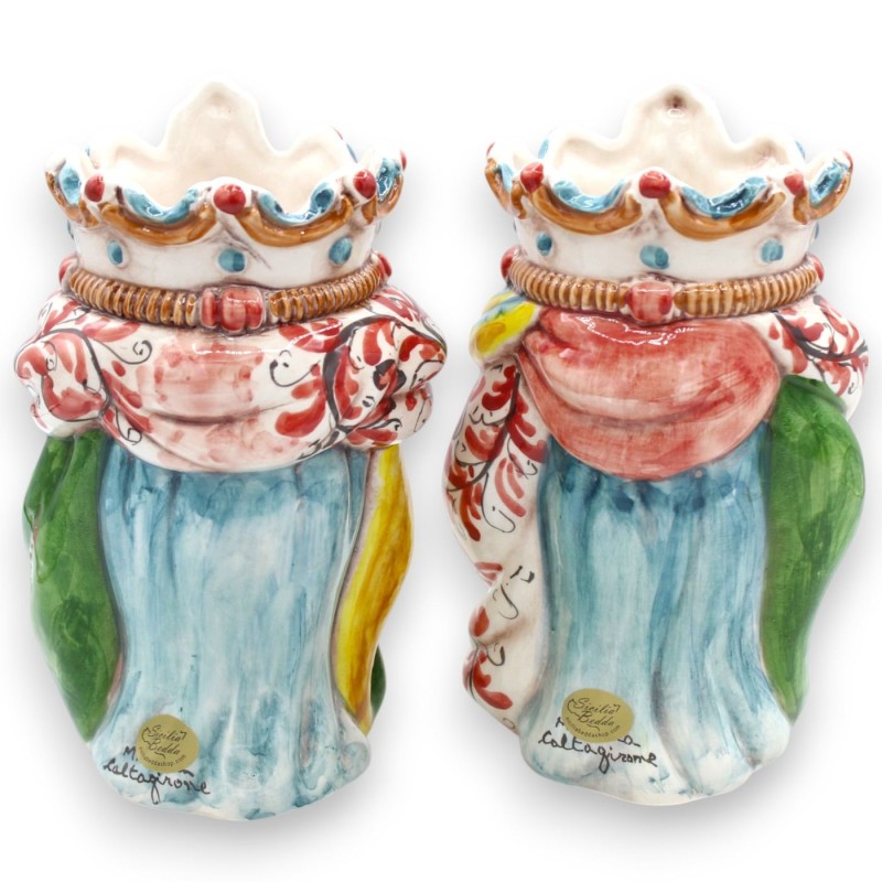 Têtes mauresques normandes siciliennes (paire) d'environ 18 cm de haut, céramique Caltagirone MD2 - 