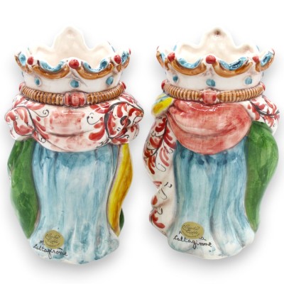 Têtes mauresques normandes siciliennes (paire) d'environ 18 cm de haut, céramique Caltagirone MD2 - 