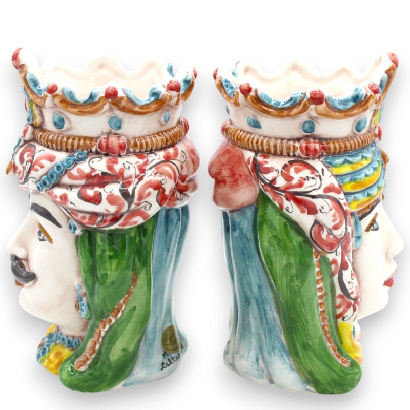 Teste di moro Siciliane Normanne (coppia) h 18 cm ca. ceramica Caltagirone MD2 - 