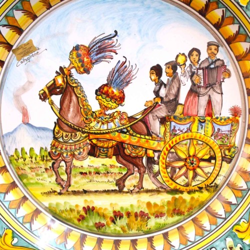 Caltagirone ornamental tallrik med kant, Ø 55 cm ca., siciliansk och barock vagndekoration, ärg -  2