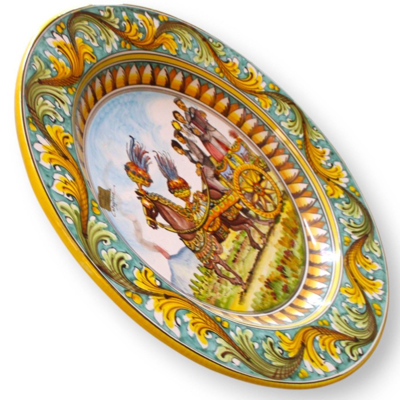 Talerz ozdobny z rantem z Caltagirone, Ø 55 cm ok., dekoracja wozowa w stylu sycylijskim i barokowym, patyna - 
