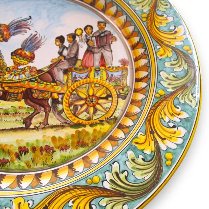 Caltagirone sierbord met rand, Ø 55 cm ca., Siciliaanse en barokke kardecoratie, kopergroen - 