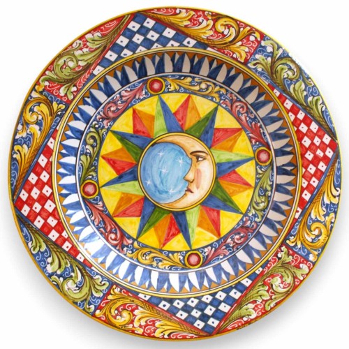 Caltagirone sierbord met rand, Ø 55 cm, met maan, Siciliaanse kar en barokdecoratie. - 