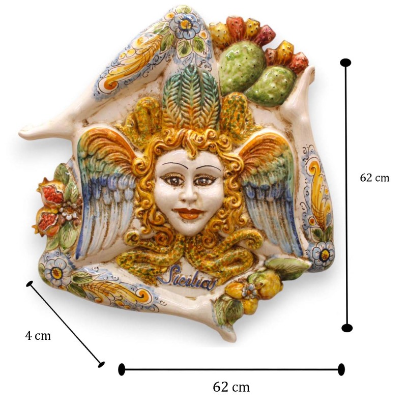 Riesige Trinacria aus Caltagirone-Keramik, ca. 62 cm hoch, Modell mit MD2-Frucht. - 