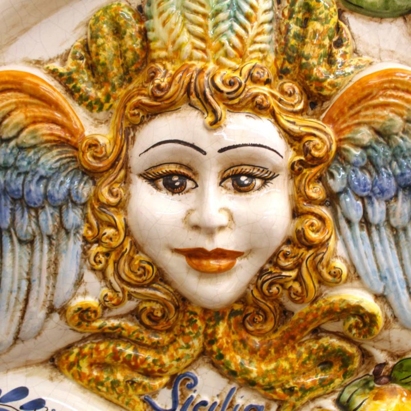 Riesige Trinacria aus Caltagirone-Keramik, ca. 62 cm hoch, Modell mit MD3-Frucht. - 