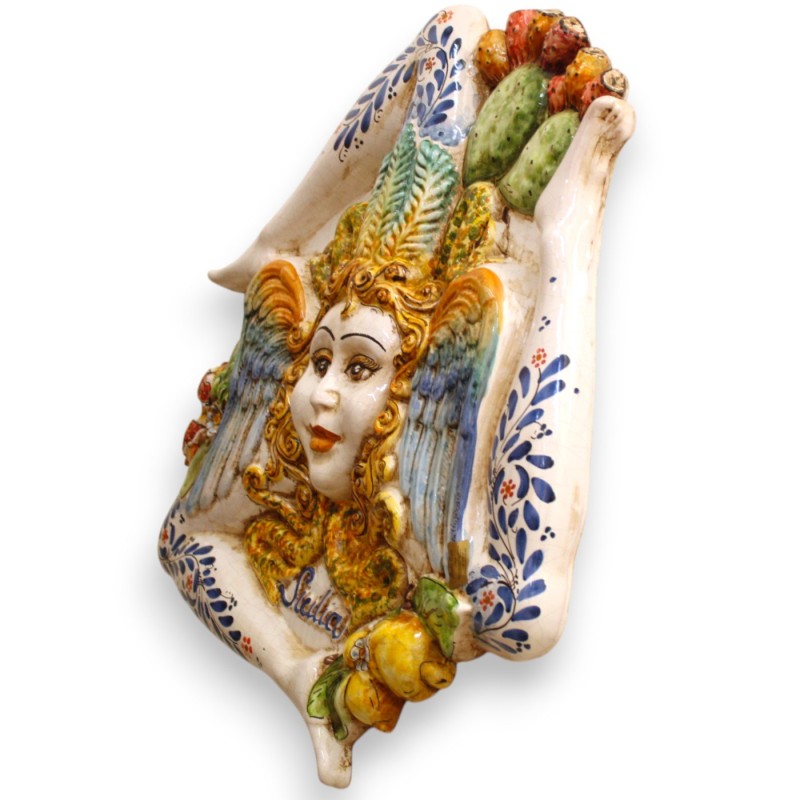 Riesige Trinacria aus Caltagirone-Keramik, ca. 62 cm hoch, Modell mit MD3-Frucht. - 