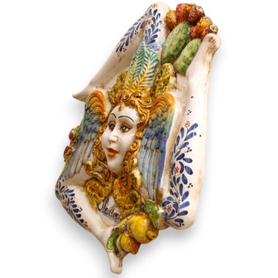 Riesige Trinacria aus Caltagirone-Keramik, ca. 62 cm hoch, Modell mit MD3-Frucht. - 