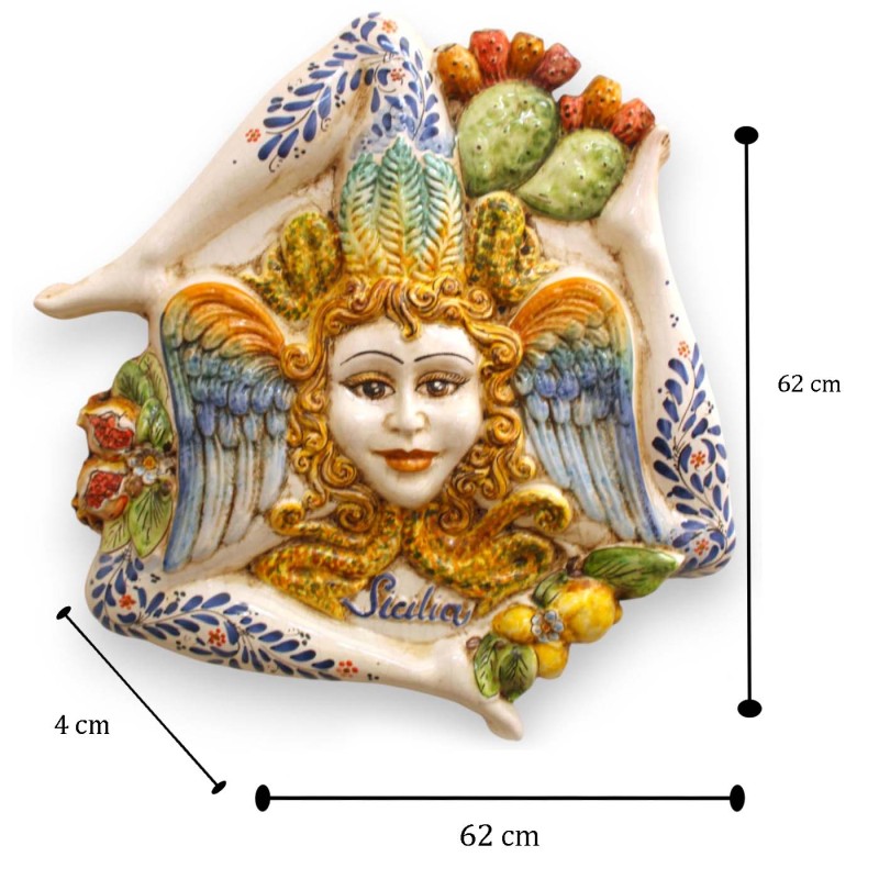 Riesige Trinacria aus Caltagirone-Keramik, ca. 62 cm hoch, Modell mit MD3-Frucht. - 