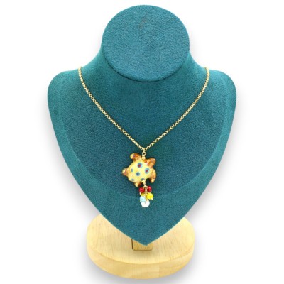 Colar de aço com tartaruga de cerâmica Caltagirone, comprimento aprox. 48 + 4 cm, pérolas scaramazze e pedras naturais -