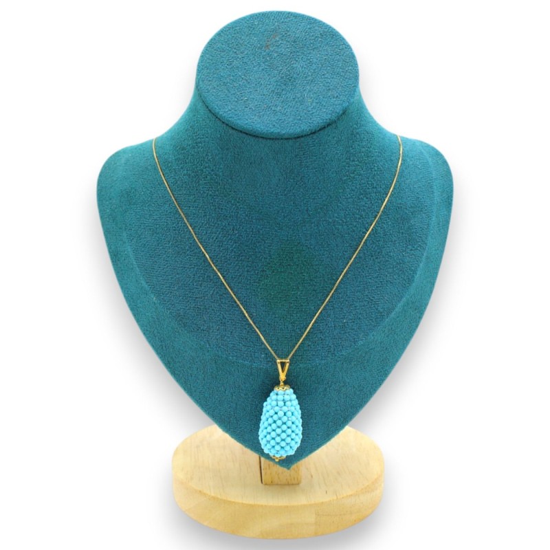 Gold-plated 925 silver necklace, approx. 44 cm high + 4 cm long, turquoise paste cluster pendant - 