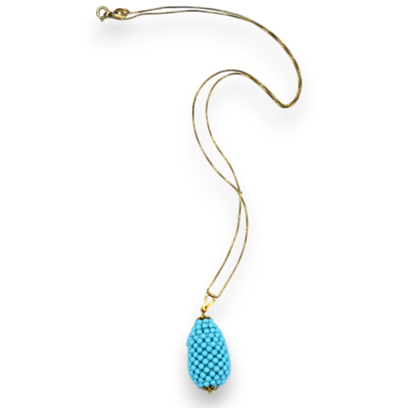 Gold-plated 925 silver necklace, approx. 44 cm high + 4 cm long, turquoise paste cluster pendant - 