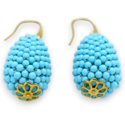 Gold-plated 925 silver earrings, approx. 4.5 cm high. Turquoise paste cluster. - 