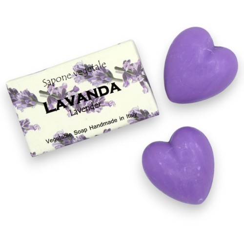 Savon végétal, parfum lavande, avec deux savons en forme de cœur - 50 g + 2 x 25 g -  2