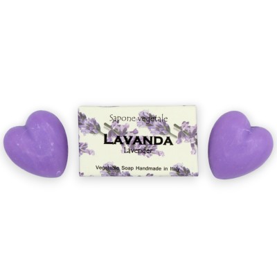 Savon végétal, parfum lavande, avec deux savons en forme de cœur - 50 g + 2 x 25 g - 