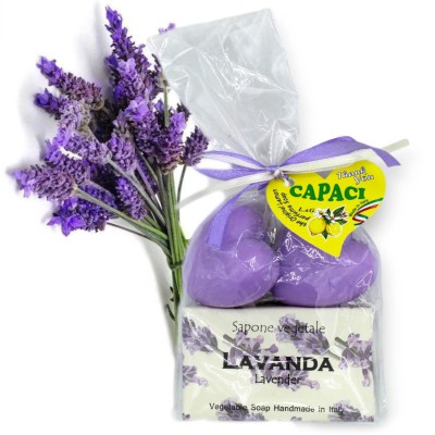 Savon végétal, parfum lavande, avec deux savons en forme de cœur - 50 g + 2 x 25 g - 