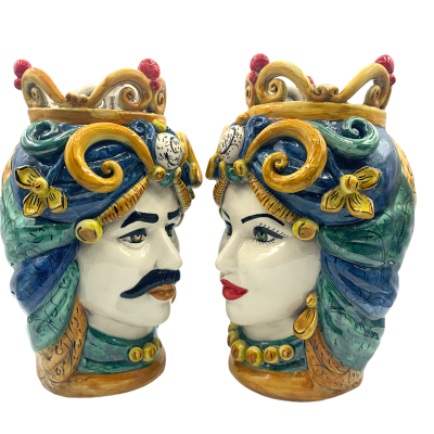 Cabeça de Moro com coroa em cerâmica Caltagirone, altura cerca de 29 cm - 