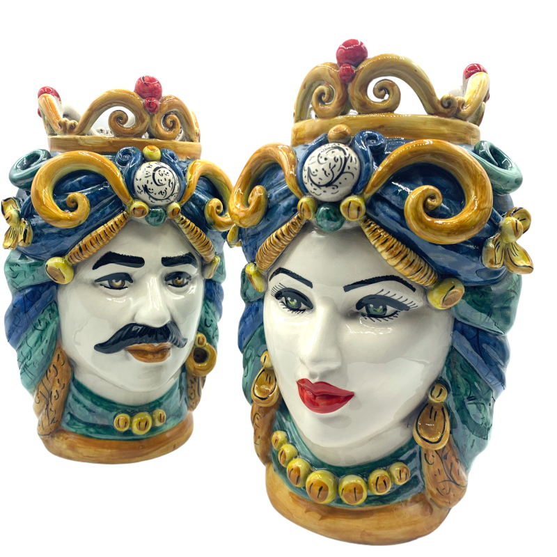 Moro's head with crown in Caltagirone ceramic, height about 29 cm - 