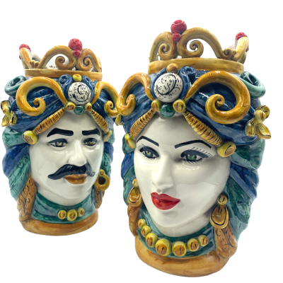 Cabeça de Moro com coroa em cerâmica Caltagirone, altura cerca de 29 cm - 