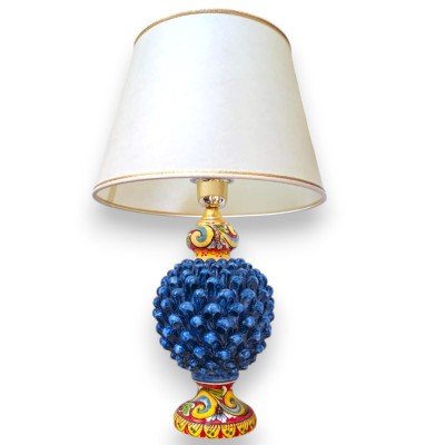 Caltagirone keramisk lampa i tallkotte, ca 50 x 30 cm. Antikblå, flerfärgad fot och mångdekoration. - 