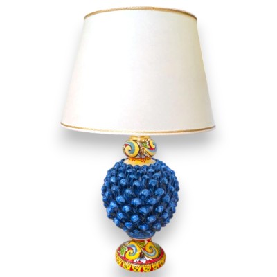 Caltagirone keramisk lampa i tallkotte, ca 50 x 30 cm. Antikblå, flerfärgad fot och mångdekoration. - 