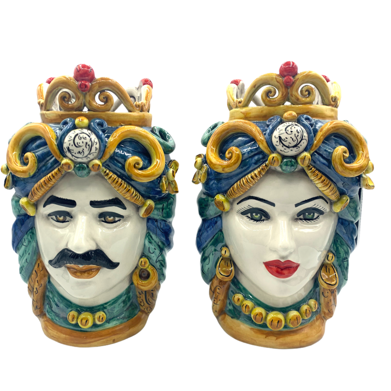 Moro's head with crown in Caltagirone ceramic, height about 29 cm - 