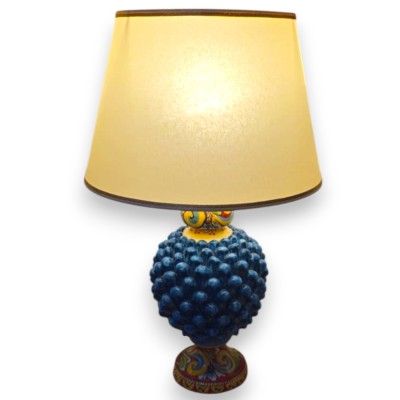 Caltagirone keramisk lampa i tallkotte, ca 50 x 30 cm. Antikblå, flerfärgad fot och mångdekoration. - 