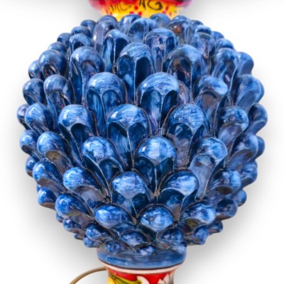 Caltagirone keramisk lampa i tallkotte, ca 50 x 30 cm. Antikblå, flerfärgad fot och mångdekoration. - 